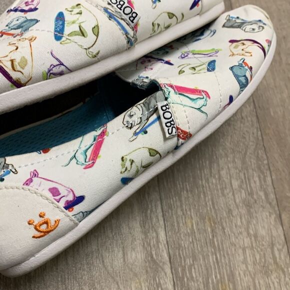 Womens Bobs‎ By Skechers Pup Doggie Skateboard All Over Print Slip Canvas Shoes - Picture 6 of 7